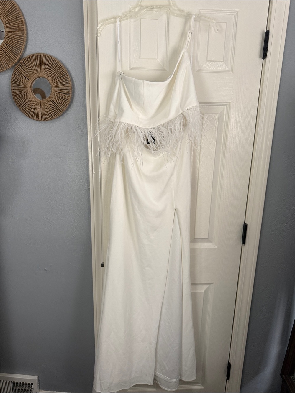Lulu's Cream Feather-Trim Slip Dress